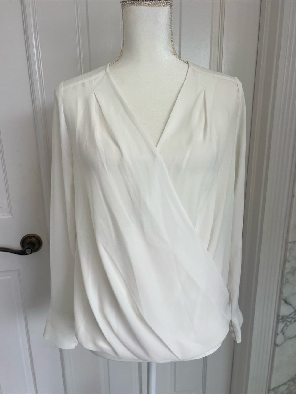 Halogen White Draped Wrap Blouse - Women's Top XS